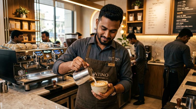 Master Barista Pouring Latte Art